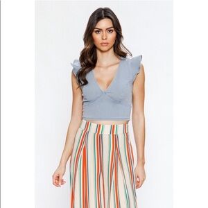 Denim Ruffle Sleeve Crop Top
